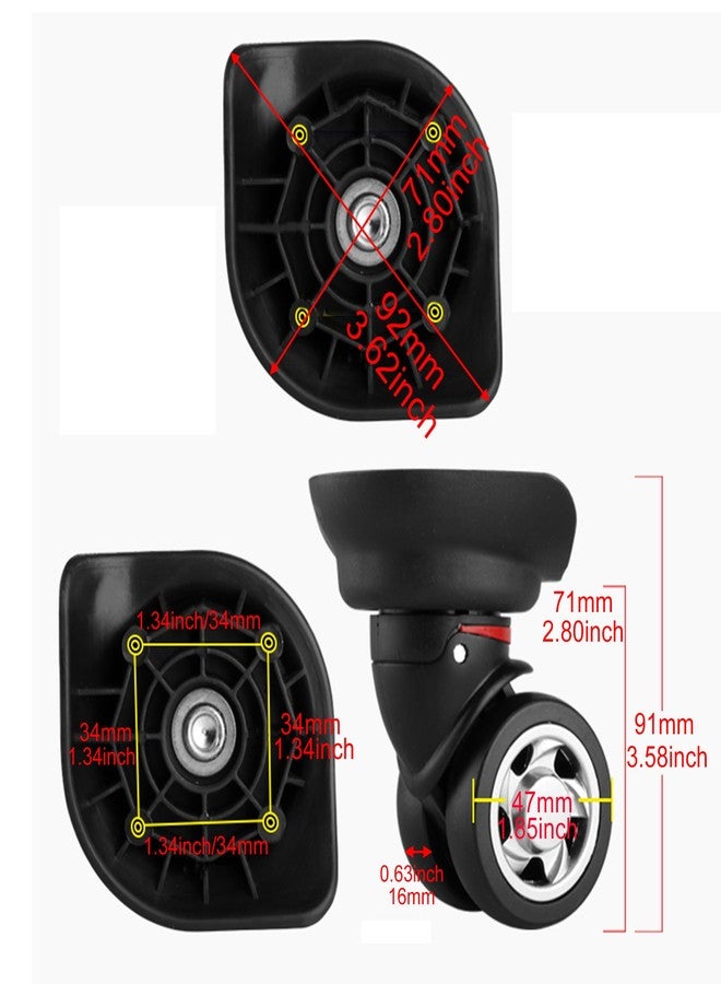 logyues 4Pcs Universal Swivel Wheel Left Suitcase Wheel (4L) 115W Series W055 Wheel Replacement Black - Image 5